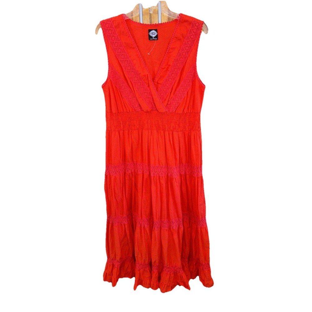 Calstyle Dress Orange Maxi Tiered Cottagecore Beachy Peasant XL Sleeveless Vneck